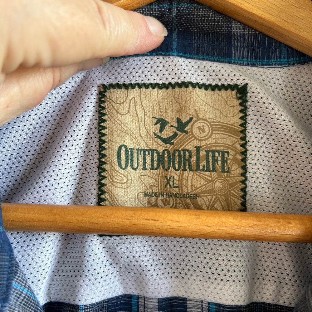 Outdoor Life Shirt Mens XL Blue Plaid Button Up Stretch Hiking Casual Relaxed - Picture 3 of 7